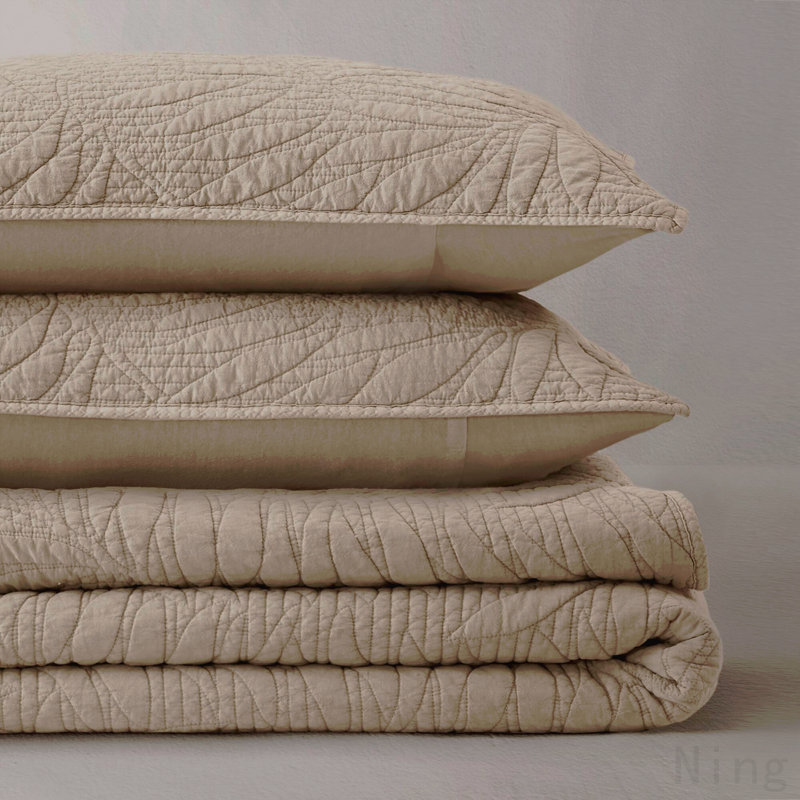 King 3 Piece Cotton Quilt Set Linen