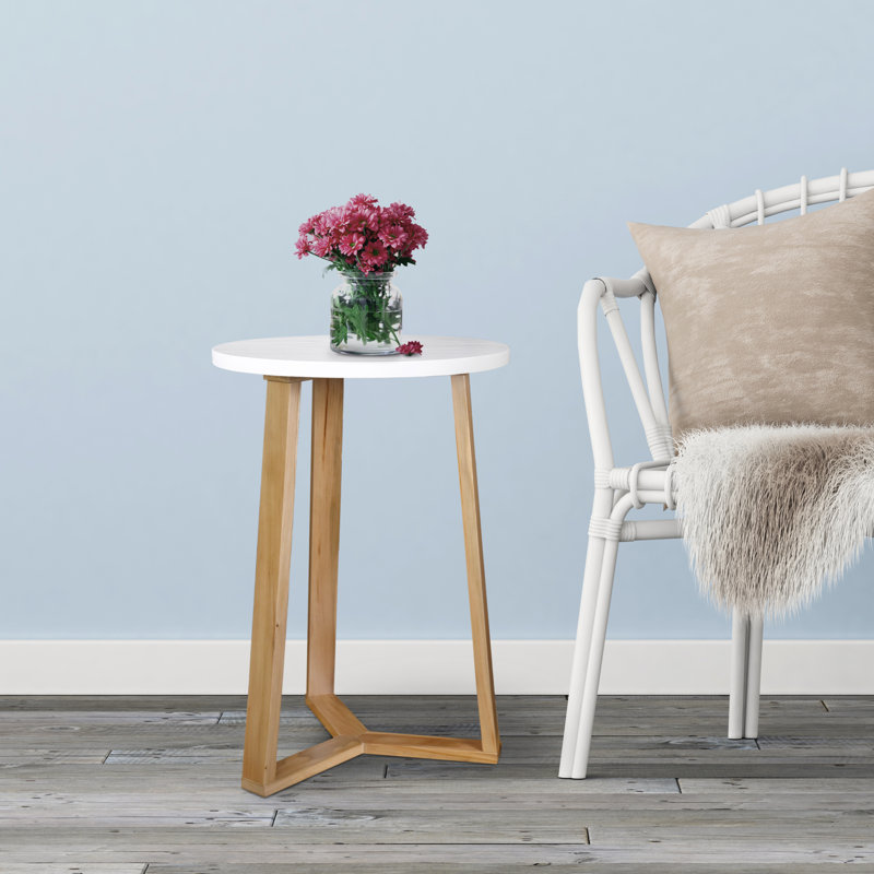 Aesthetic Tripod Round Side Table With Solid American Hardwood Legs, Natural