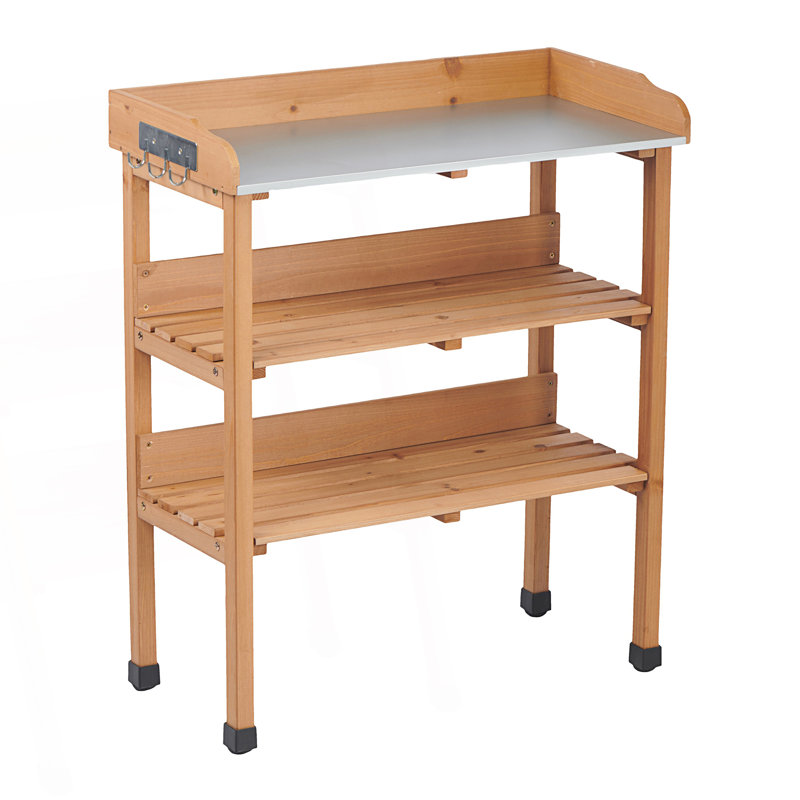 Table de rempotage avec plateau en métal, banc de travail extérieur à 3 couches