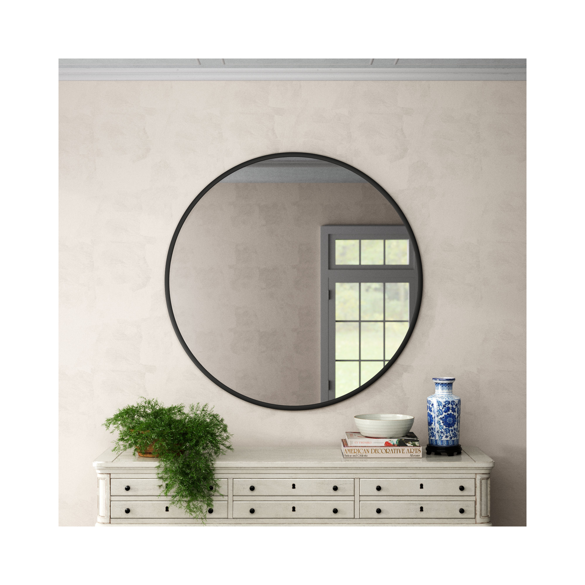 Sabine Metal Round Wall Mirror, Black, 36" x 36"