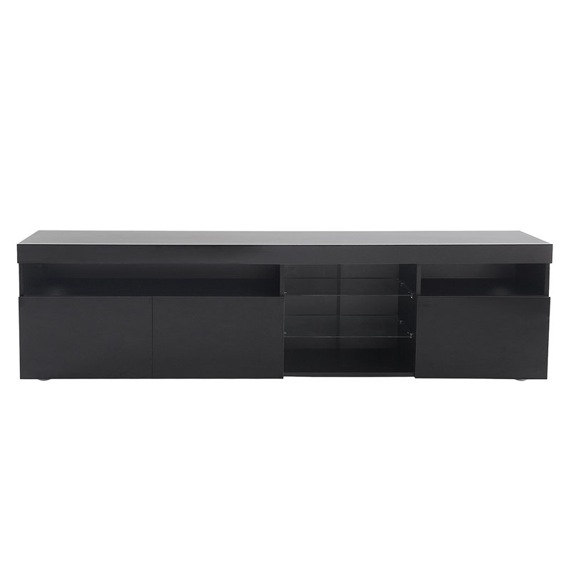 Meuble télé avec compartiments de rangement ouverts, Noir