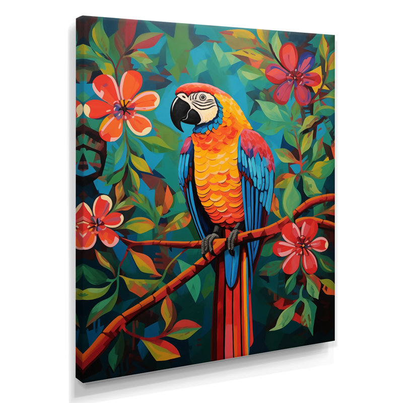 Orange bleu, perroquet dans la jungle africaine - impression d'art mural perroquet, Toile tendue, 20" H x 12" W