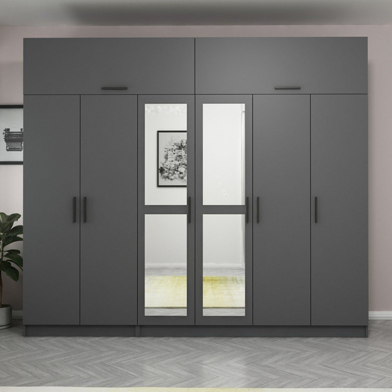 Elina Manufactured Wood Wardrobe, 255cm H x 270cm W x 52cm D, Black