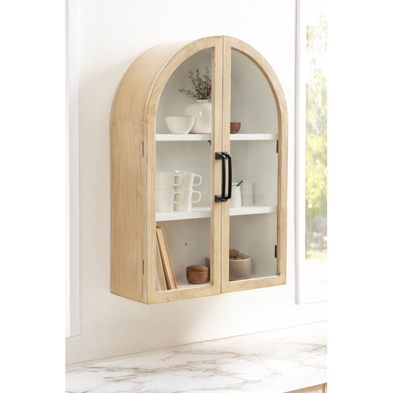 Armoire arquée en bois pour rangement mural, Bois naturel / blanc