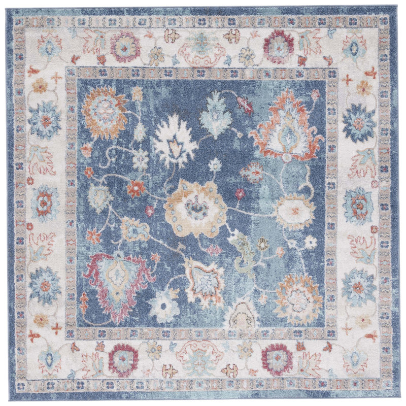 Tapis bleu marine / ivoire Southwestern, Carré 6 pi 7 po