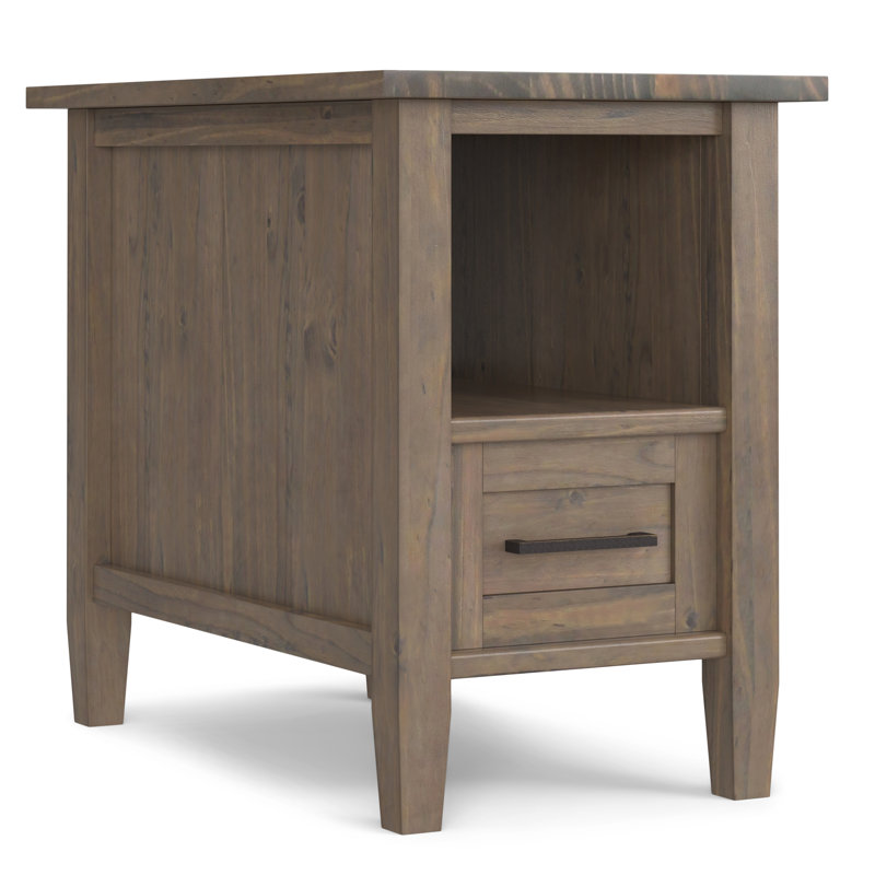 Ela 14"W Solid Wood Transitional Narrow End Table with Drawer and Open Shelf