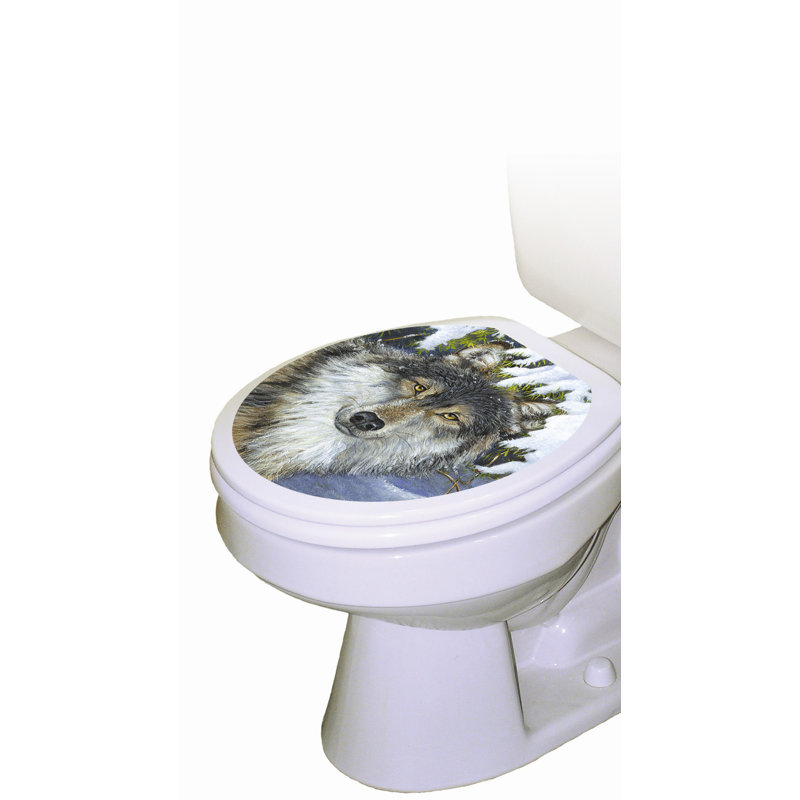 Décalcomanie de siège de toilette rustique loup - couvercles en vinyle, Rond