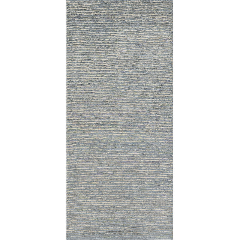 Tapis de couloir moderne en laine noué beige / bleu 3 pi 1 po x 7 pi
