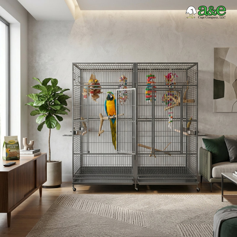 Large Double Macaw Cage Platinum by HQ, Black