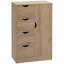 Armoire de rangement autoportante, armoire de plancher de salle de bain avec 4 tiroirs et porte, chêne