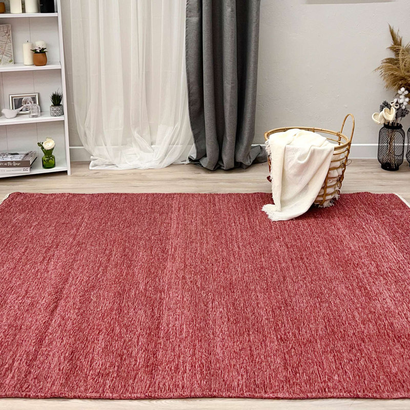 Alfa Rich Aron Solid & Plain Dark Pink Washable Woven Cotton Hallway Runner Rugs for Living Room Bedroom Kitchen Dining