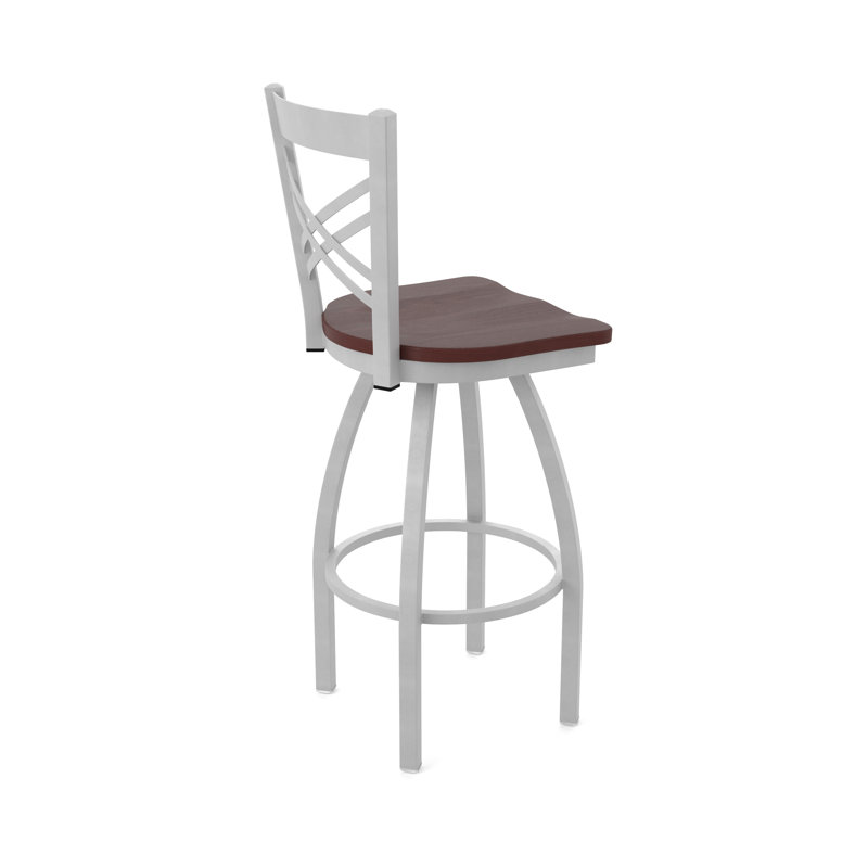 Tabouret tournant 820 Catalina, Nickel anodisé, Bois - Chêne cerisier foncé