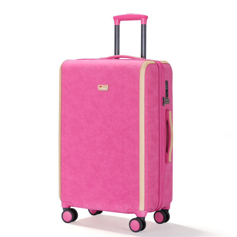 Valise 28 po avec roulettes, valises en cuir de polyuréthane pour femmes avec verrou TSA, rose