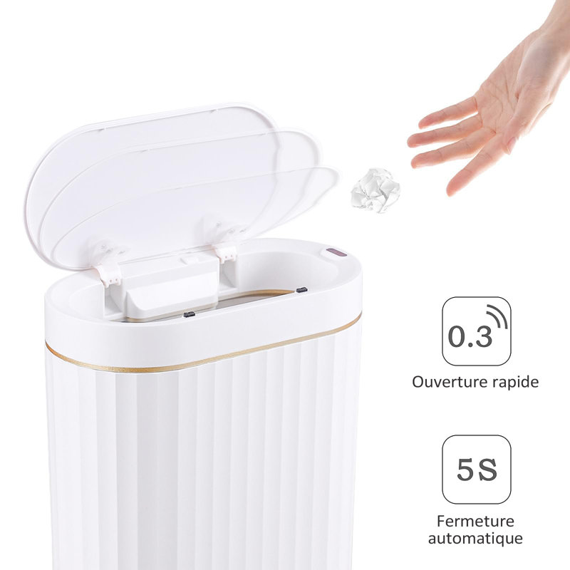 Golden White Oval Touchless Automatic Trash Can, 10L