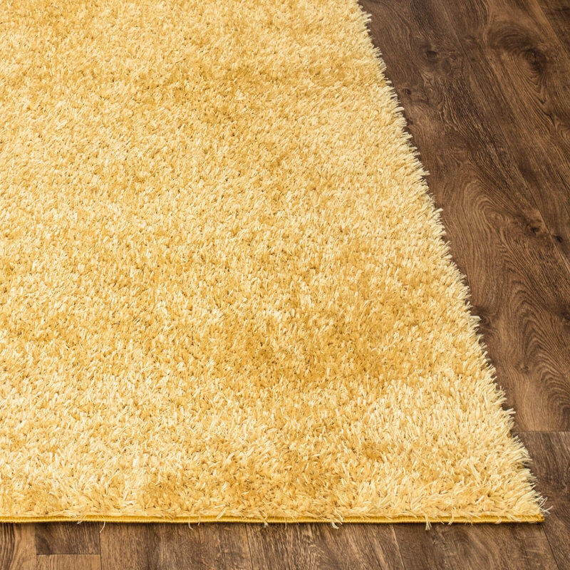 Oslo Ochre Shaggy Area Rug – Soft Polyester Carpet for Living Room & Bedroom, Hallway Runner & Mat, Rectangle 80 x 150cm