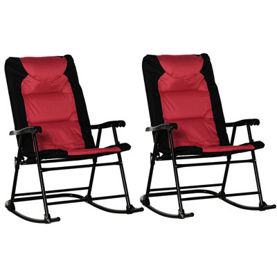 Chaises de patio rouges pour l'extérieur - 2 chaises berçantes pliantes, pour le porche, le camping et le balcon. Pour terrasse, balcon, camping. Tissu respirant, acier, capacité de charge de 265 lb