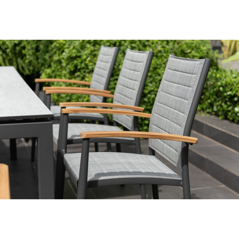 LifestyleGarden Maui 2pc Outdoor Patio FSC Teak and Aluminum Stackable Dining Chairs
