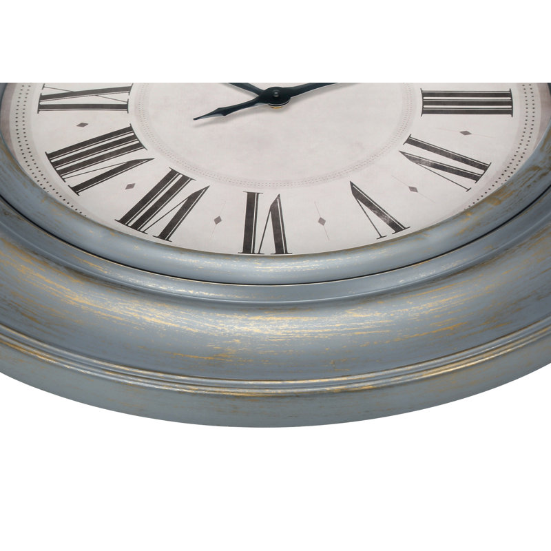 Horloge murale ronde 30 po, grande horloge murale, bleu antique, transitionnel