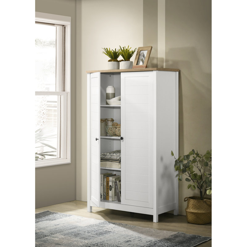 Armoire de rangement Claire 35 po avec finition décorative et panneau de lattes encadré Claire