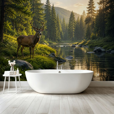 Peel and Stick Wallpaper Wall Mural Lone deer forest Wall Art Self Adhesive and Removable