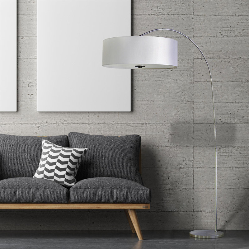 Telles 75'' Arched Floor Lamp, Satin Steel, Pristine White