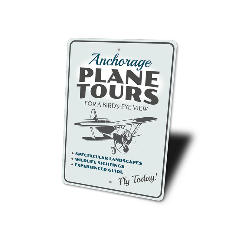 Enseigne en aluminium Plane Tours, H 14 po x l 10 po x P 0,04 po