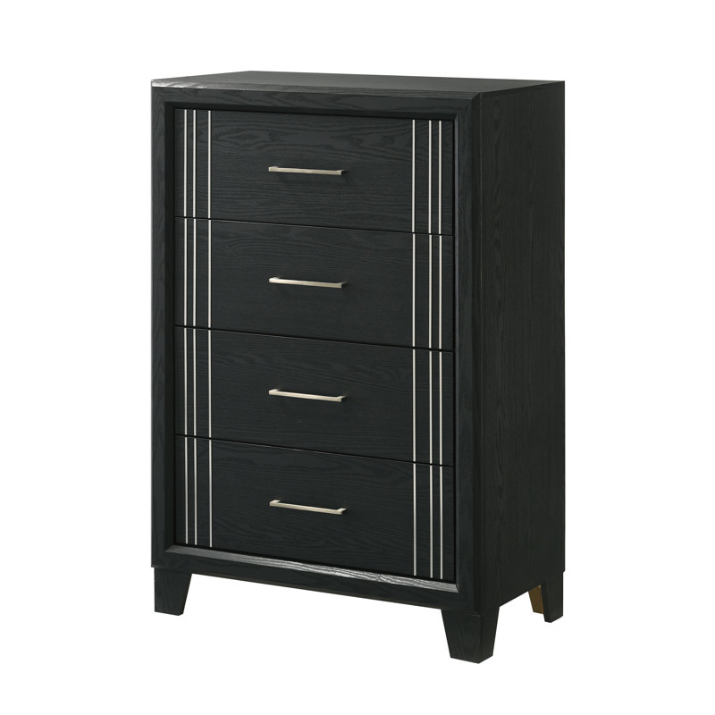 Ensemble de chambre à coucher à panneau moderne avec finition gris anthracite, 5 Piece, Très grand lit