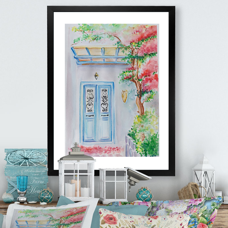 Illustration florale de porte - peinture, Cadre photo noir, H 32 po x l 16 po x P 1 po