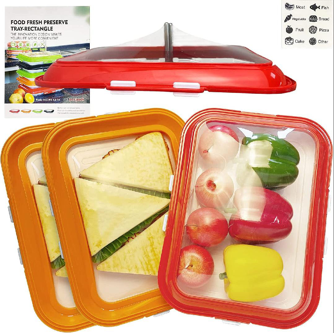 Food Plastic Preservation Tray- stackable food preservation trays- Reusable  fresh tray food storage for Vegetable Fruit