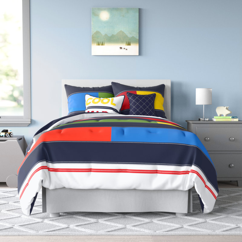 Ensemble de couette 5 pièces Morris Stripe 100 % coton imprimé, pour lit double/queen