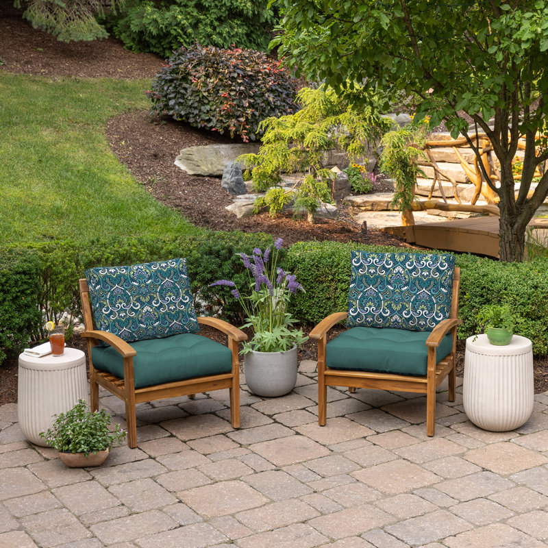 ARDEN Outdoor Lounge Chair 6" Cushion, Sapphire Aurora Blue Damask
