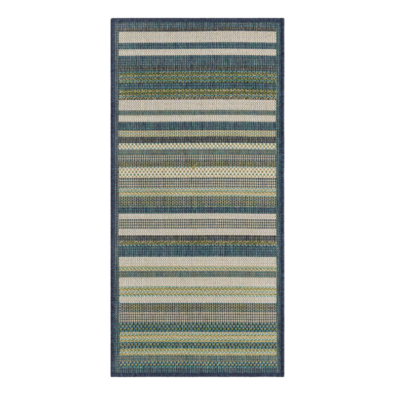 Tapis rayé vert / bleu intérieur / extérieur Tavon, Tapis de couloir 2 pi x 3 pi 11 po