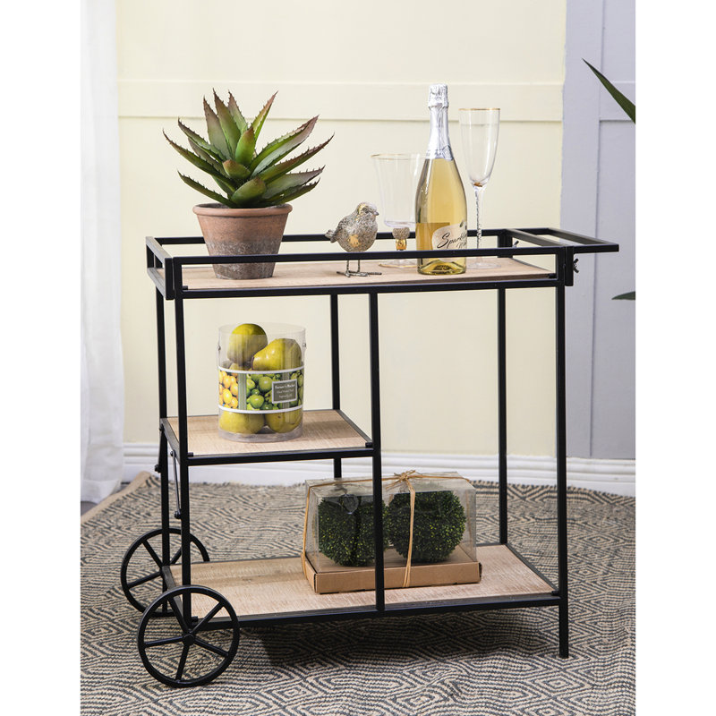 3 chariots-bar 32,3 x 15,7 x 26,8 po avec support en métal noir et trois étagères attrayantes, offrant de nombreuses possibilités de rangement