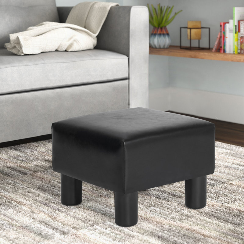 Repose-pieds carré en similicuir de 12,6 po de largeur, Similicuir noir