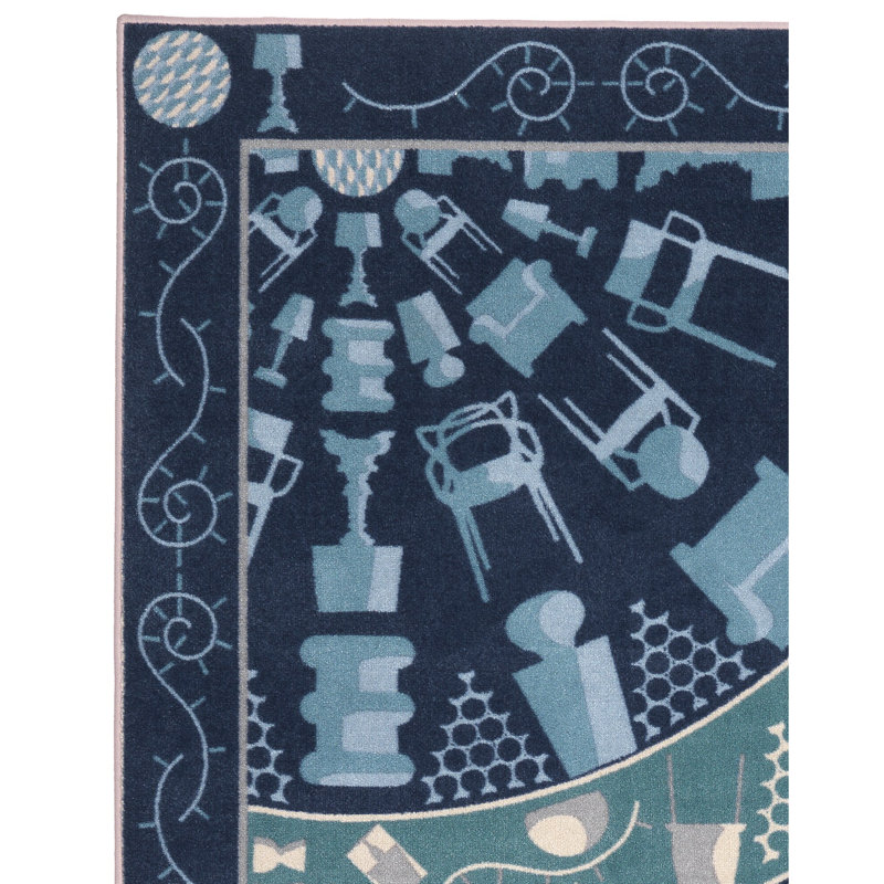 Oriental Area Rug in Blue/Dark Blue/Ivory