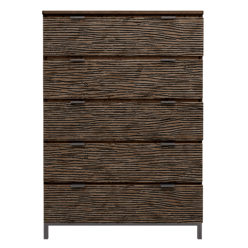 Commode 5 tiroirs Organic Living avec sculpture en roseau et base en nickel bruni