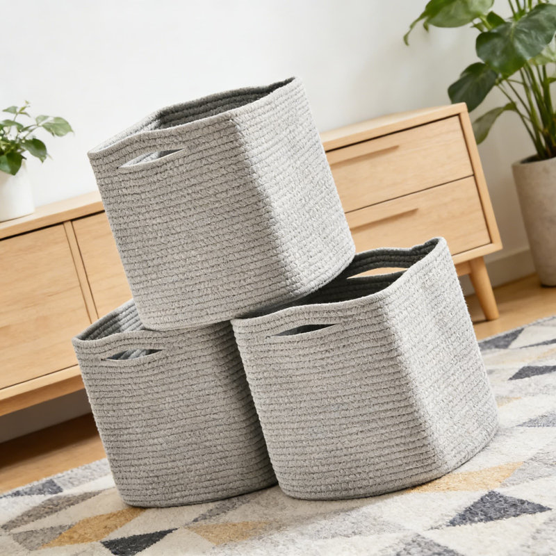 Woven Storage Bins For Cube Organizers, 11-Inch Foldable Fabric Storage Cubes With Handles, Set Of 3 Decorative Organizer Baskets For Shelves, Toys, And Home Organization