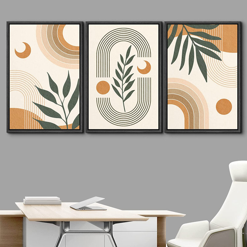 Mid Century Modern Boho, géométrique, croissant de lune, plantes tropicales, nature abstraite, H 24 po x l 48 po x P 1,5 po