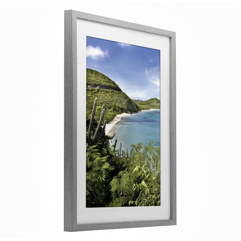 Impression sur verre sous les Caraïbes, vue de Seven Trees Design, H 20 po x l 14 po, Cadre de ferme gris