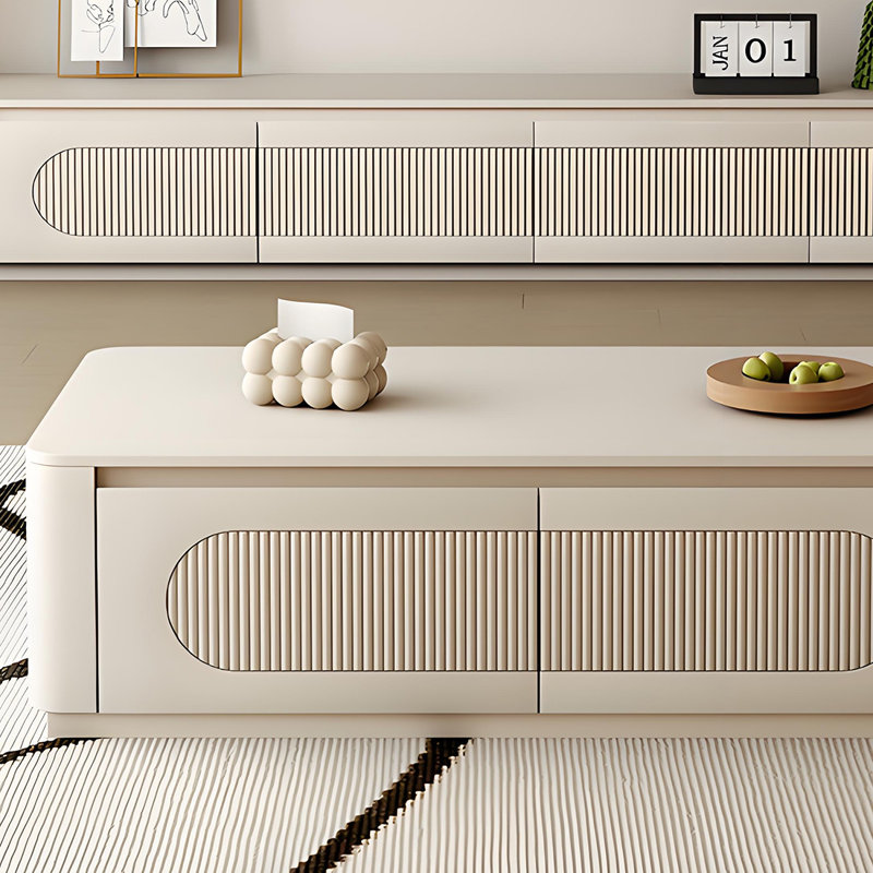 Table basse de style crème avec coins arrondis, H 13,77 po x L 51,18 po x l 27,55 po