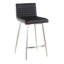 Ensemble de salle à manger à hauteur de comptoir Mid-Century avec tabourets pivotants, table chromée réglable, plateau en bois brun, similicuir noir, 3 pièces