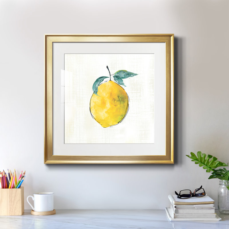 Happy Lemon - peinture encadrée, H 17,5 po x l 17,5 po x P 1,5 po, Cadre doré