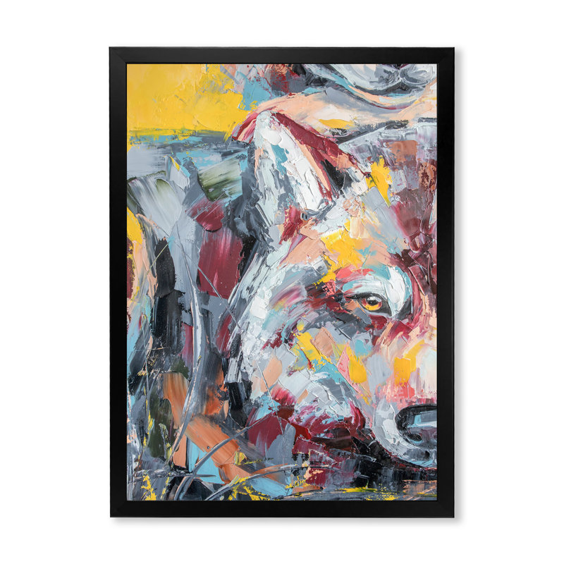 Illustration colorée de la faune colorée de loup - Emotion III, Toile avec cadre photo noir, H 20 po x l 12 po x P 1 po