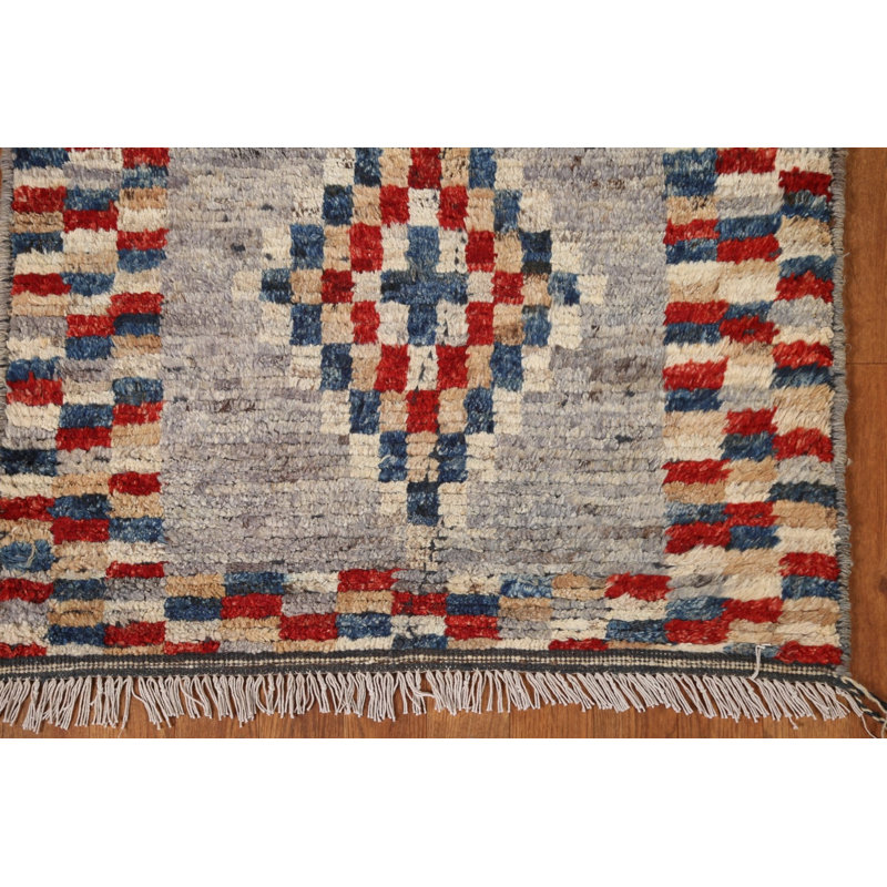 Tapis de couloir gris unique en laine 2 pi 9 po x 9 pi 9 po New Age