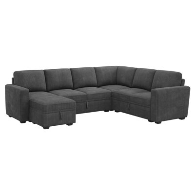 Abramson Gray Corduroy U Shaped Sectional Sofa With Storage