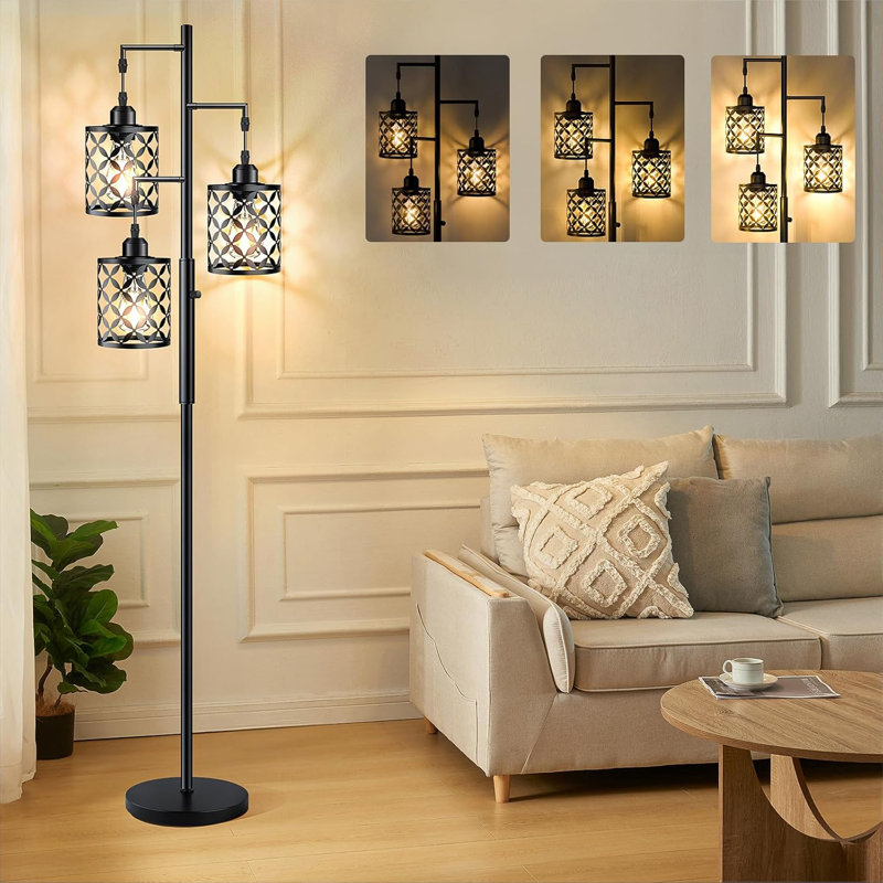 68" Dimmable Floor Lamp With Elegant Metal Cage, Modern Industrial Standing Lamp For Living Room, Bedroom, Study, Office (Includes 2000LM LED Bulbs)