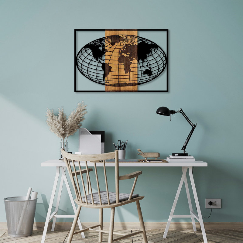 Stunning Decorative Wooden Wall Accessory, Black & Walnut Finish, 34.3 x 1.2 x 22.8 inches | 50% Real Wood (Thickness: 1.2 in) & 50% Metal (Thickness: 0.06 in) | Perfect for Modern Home Decor, Unique Design & Easy Wall Mounting