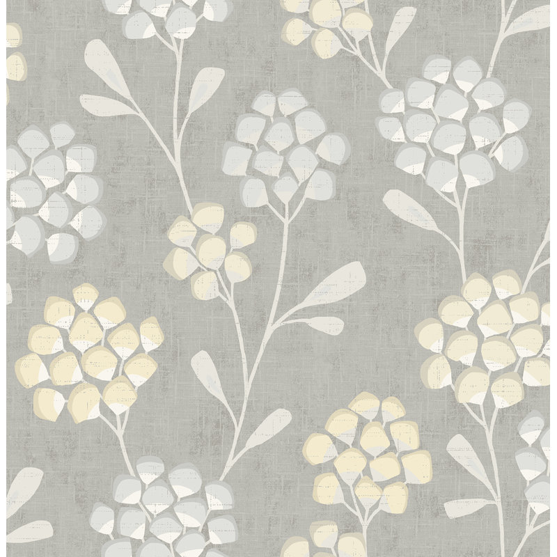 Rouleau de papier peint l 33 pi x l 20,5 po profilés flore, Gris / jaune