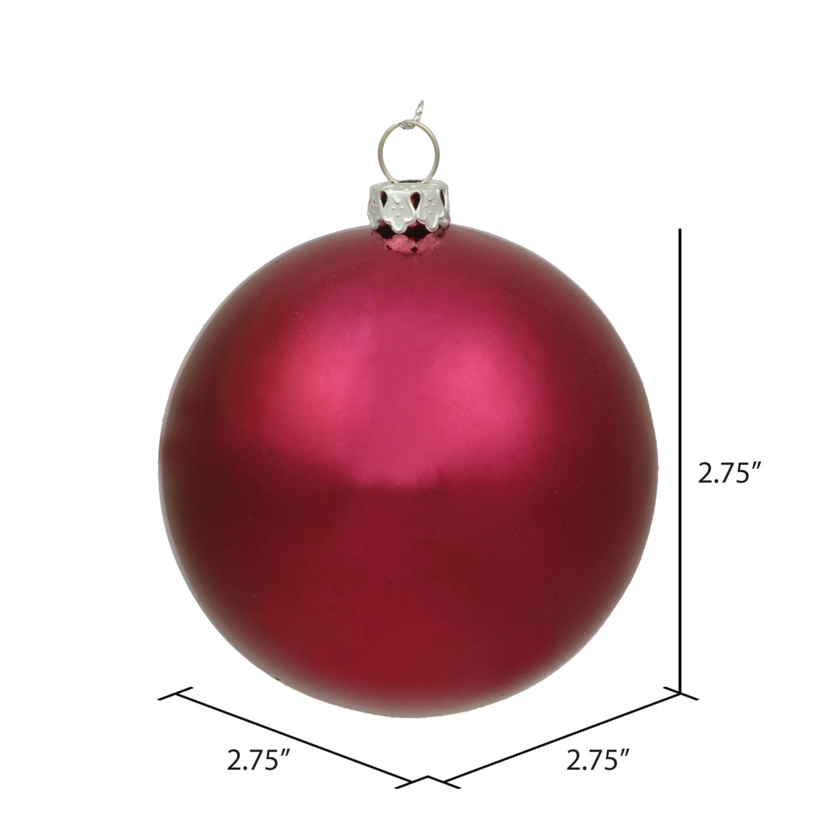 Holiday Décor Ball Ornament, 2.75" H x 2.75" W x 2.75" D, Wine