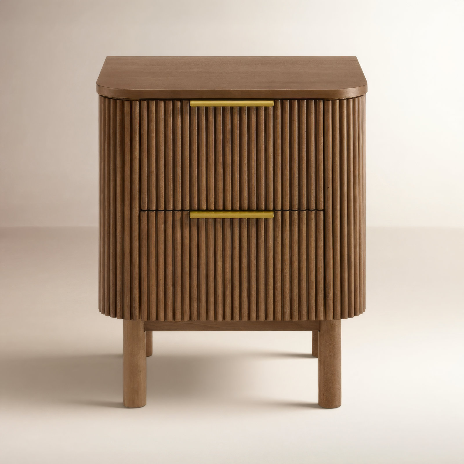 Nova Reeded 2-Drawer Nightstand, Brown Reeded Birch